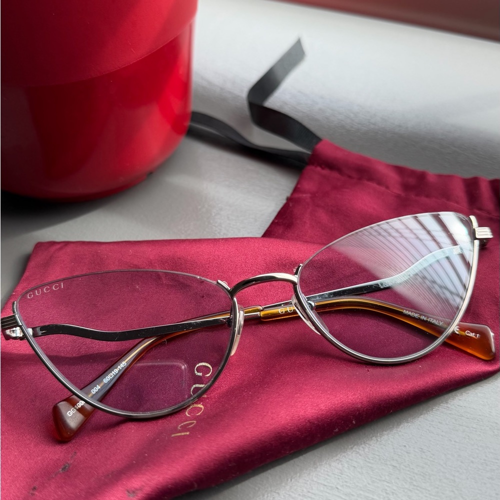 Gucci Silver and Brown Cat-Eye Glasses